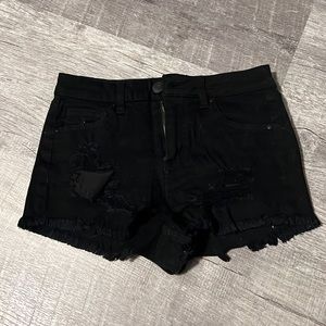 Black Distressed Jean Shorts